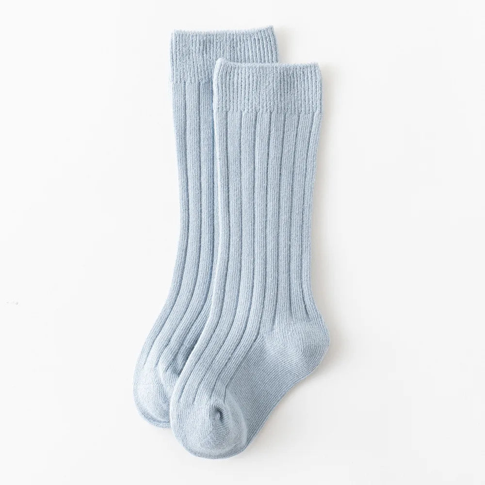 Baby Cotton Knee-High Socks – Solid & Stripe, 0–3 Years