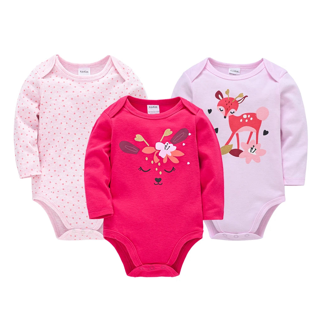 KAVKAS 6 Pack Baby Bodysuits Long Sleeve 100 Percent Cotton Unisex 0-12 Months Newborn Jumpsuit Clothing