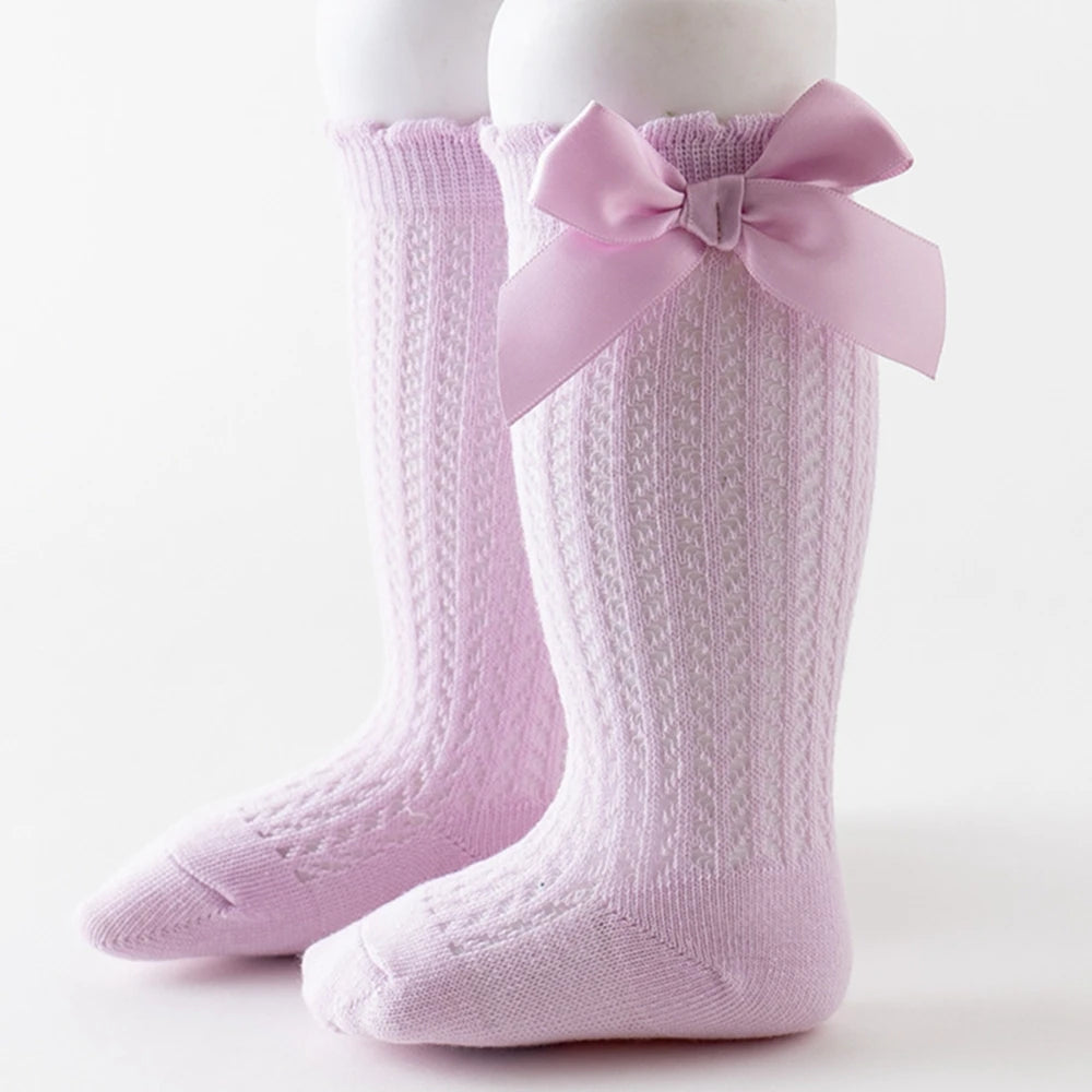 Summer Baby Girls Socks Toddlers Bow Long Sock Kids Knee High Soft Cotton Mesh Spanish Style Children 0-2 Years Breathable Socks