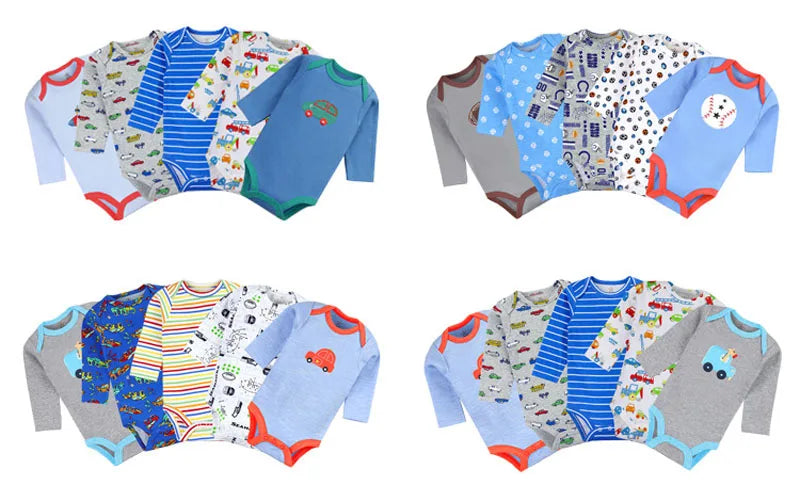 5Pcs Baby Bodysuits 3M-24M Winggle-in Cotton Infant Long Sleeve Bodysuit