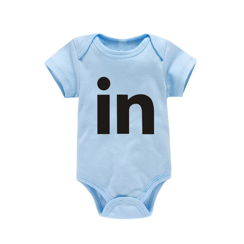 Tw And In Letter Print Newborn Infant Bodysuit Unisex Black 0 To 24M Twins Romper Jumpsuit Outfit Hipster Baby Clothes