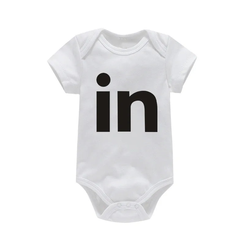 Tw And In Letter Print Newborn Infant Bodysuit Unisex Black 0 To 24M Twins Romper Jumpsuit Outfit Hipster Baby Clothes