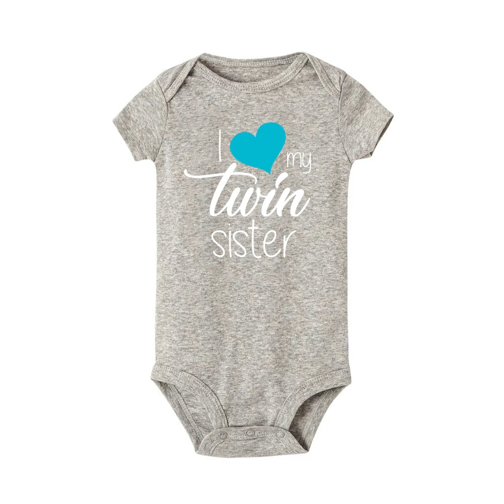 Twins Infant Bodysuit I Love My Twin Sister Brother Newborn Boys Girl Short Sleeve Jumpsuit Toddler Clothes Baby Gift Romper