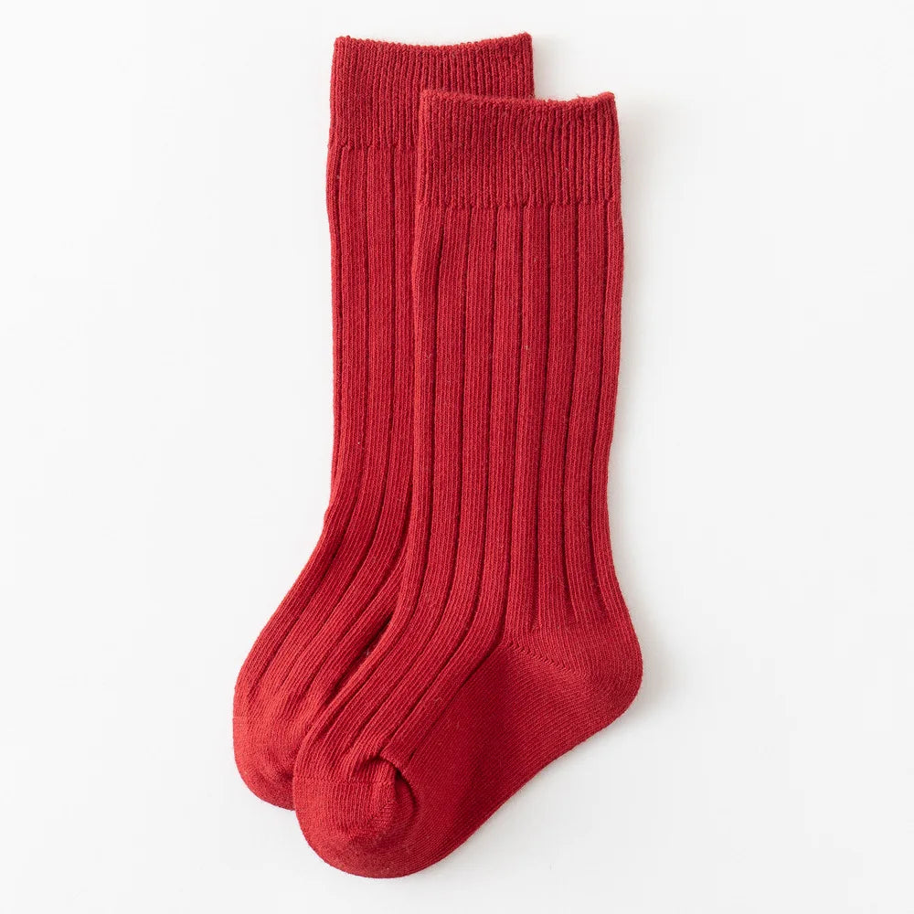Baby Cotton Knee-High Socks – Solid & Stripe, 0–3 Years