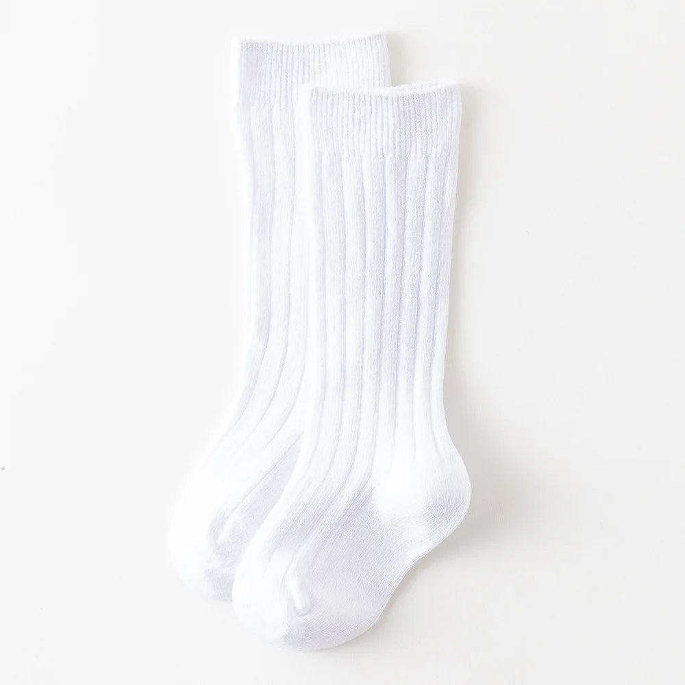 Baby Cotton Knee-High Socks – Solid & Stripe, 0–3 Years