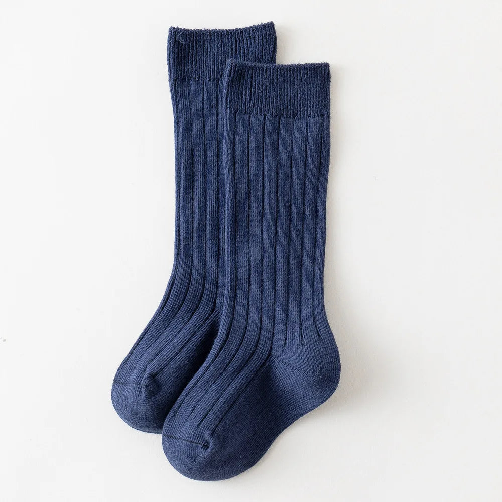 Baby Cotton Knee-High Socks – Solid & Stripe, 0–3 Years