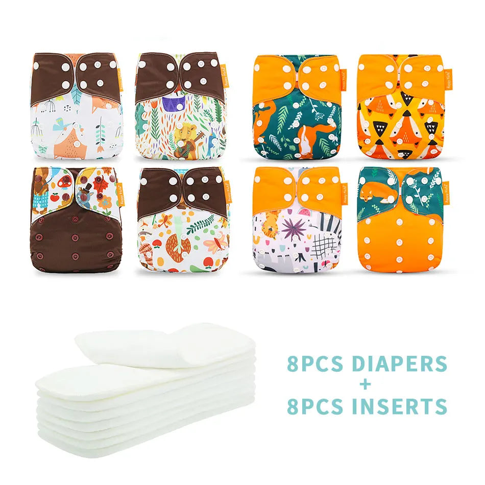 Your One Size Adjustable Cloth Diaper Set With 8 Diapers And 8 Inserts For Babies From Newborn To Toddler
