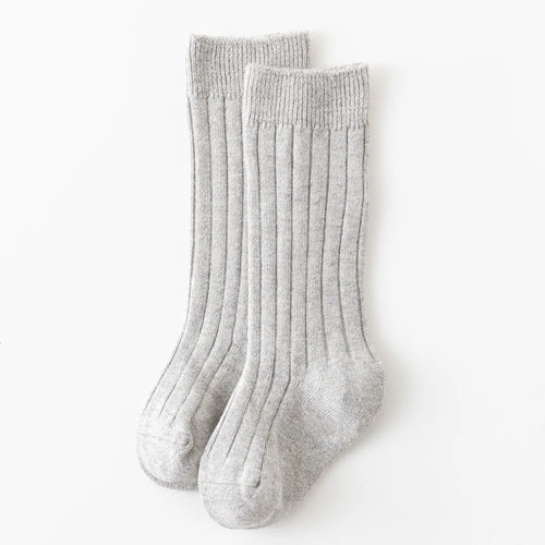 Baby Cotton Knee-High Socks – Solid & Stripe, 0–3 Years