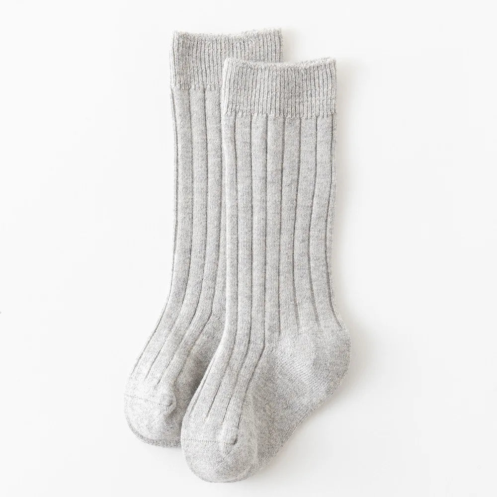 Baby Cotton Knee-High Socks – Solid & Stripe, 0–3 Years