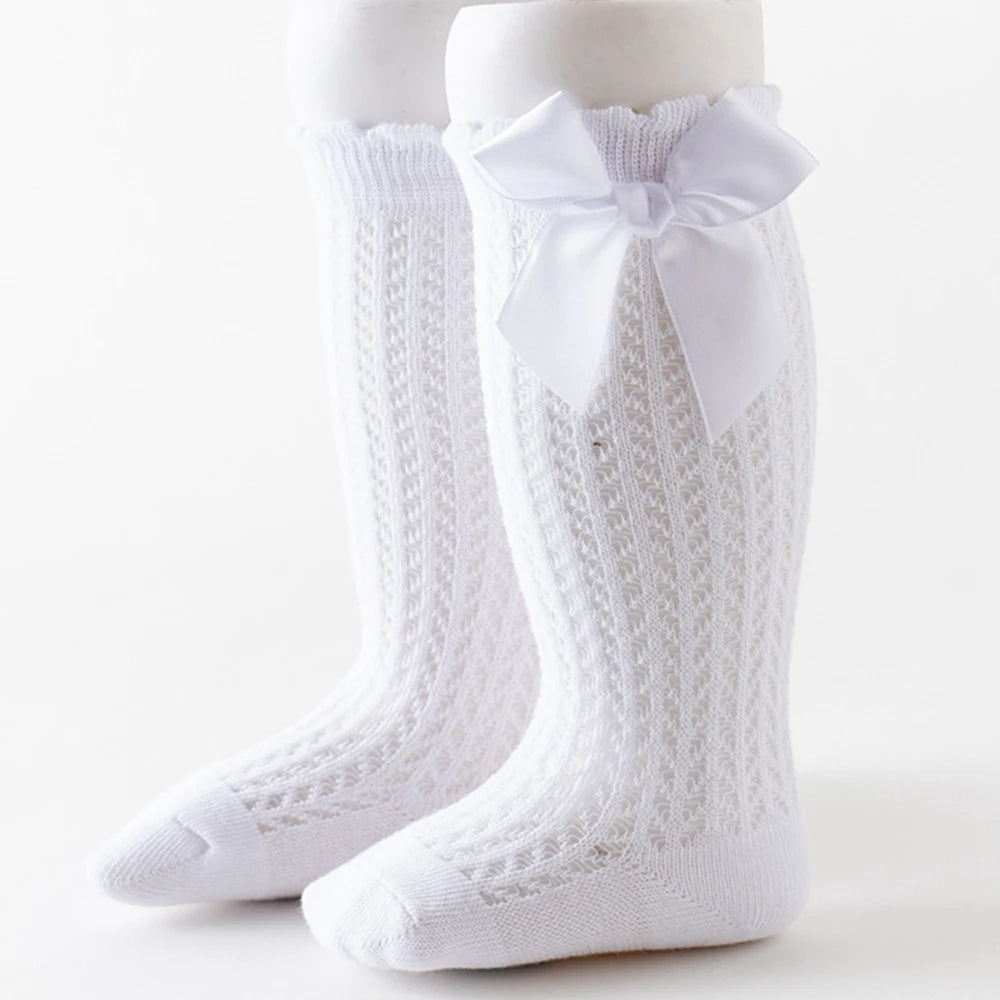 Summer Baby Girls Socks Toddlers Bow Long Sock Kids Knee High Soft Cotton Mesh Spanish Style Children 0-2 Years Breathable Socks