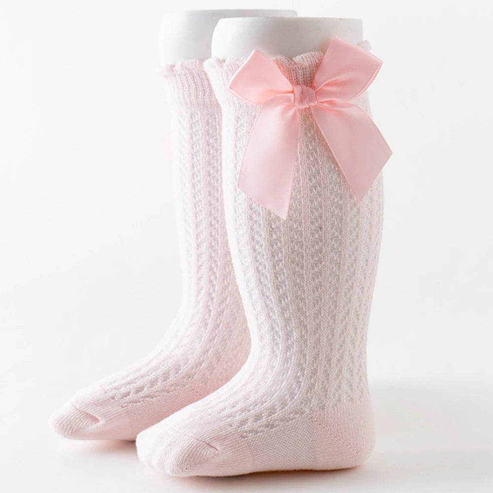 Summer Baby Girls Socks Toddlers Bow Long Sock Kids Knee High Soft Cotton Mesh Spanish Style Children 0-2 Years Breathable Socks