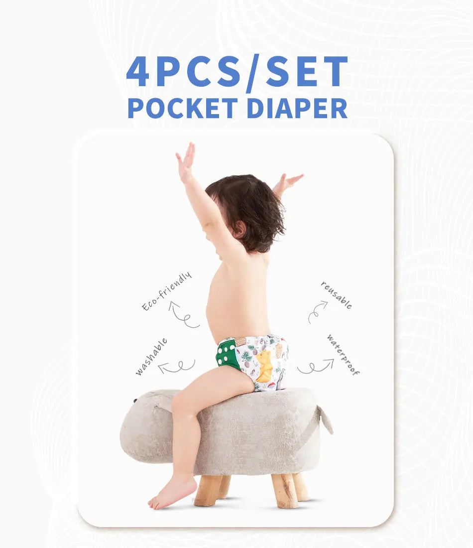 Happyflute 4pcs/Set Washable Eco-Friendly Cloth Diaper Cover Adjustable Nappy Reusable Cloth Diapers Cloth Nappy fit 3-15kg Baby