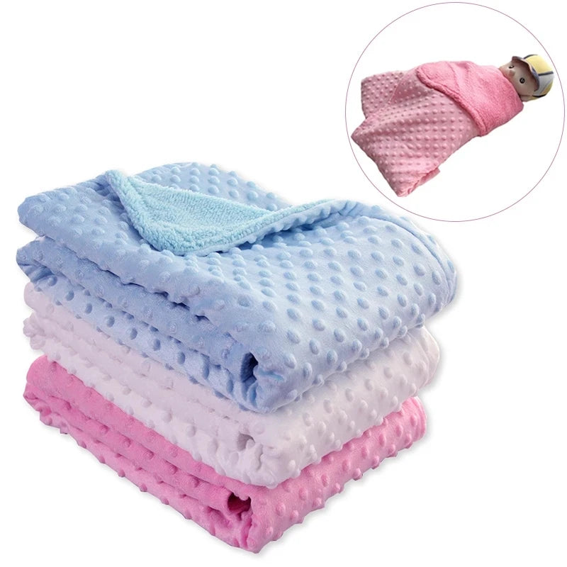 Newborn Baby Blanket Warm Fleece Thermal Soft Stroller Sleep Cover White Pink Beanie Infant Bedding Swaddle Wrap Kids Bath Towel