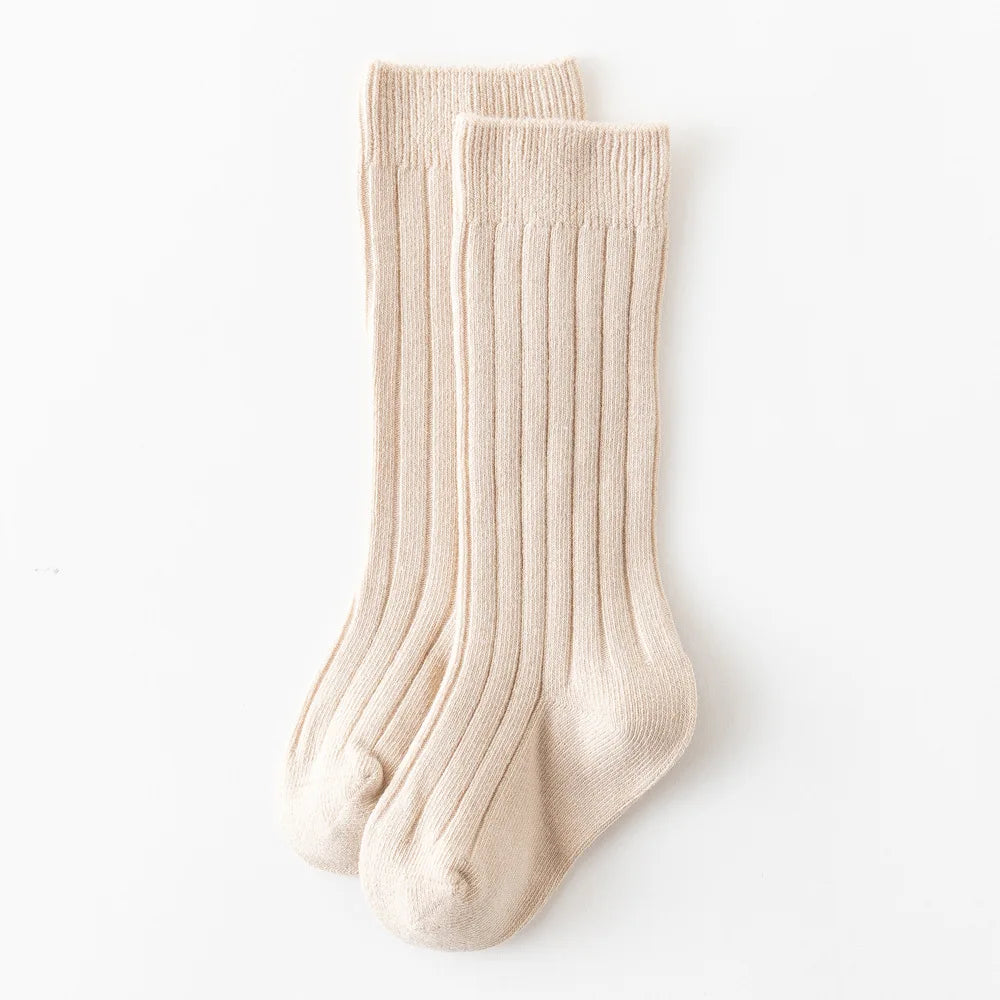 Baby Cotton Knee-High Socks – Solid & Stripe, 0–3 Years