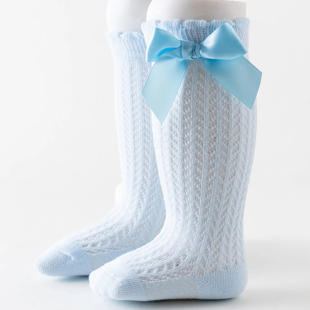 Summer Baby Girls Socks Toddlers Bow Long Sock Kids Knee High Soft Cotton Mesh Spanish Style Children 0-2 Years Breathable Socks