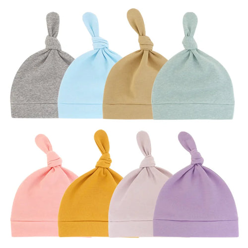 Baby Beanie Hat Soft Cotton Solid Colour Adjustable Elastic Strap