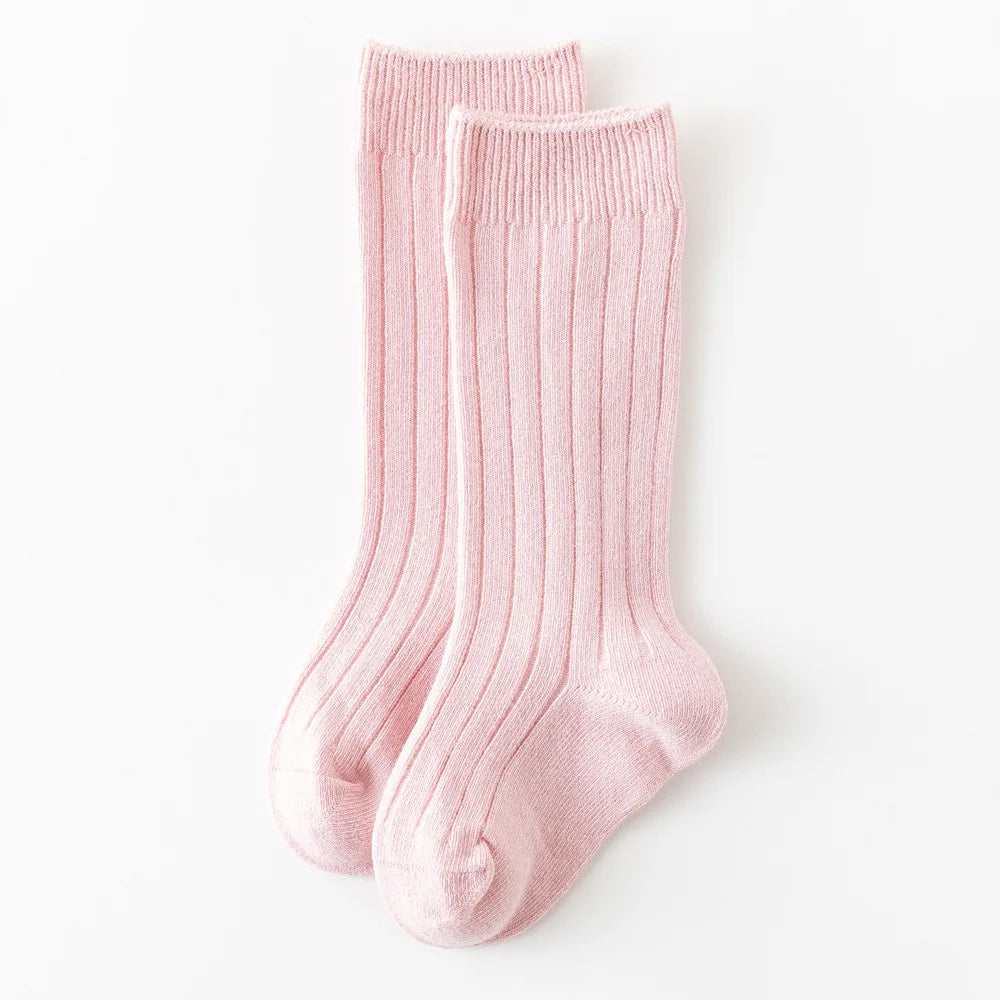 Baby Cotton Knee-High Socks – Solid & Stripe, 0–3 Years