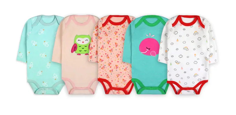5Pcs Baby Bodysuits 3M-24M Winggle-in Cotton Infant Long Sleeve Bodysuit
