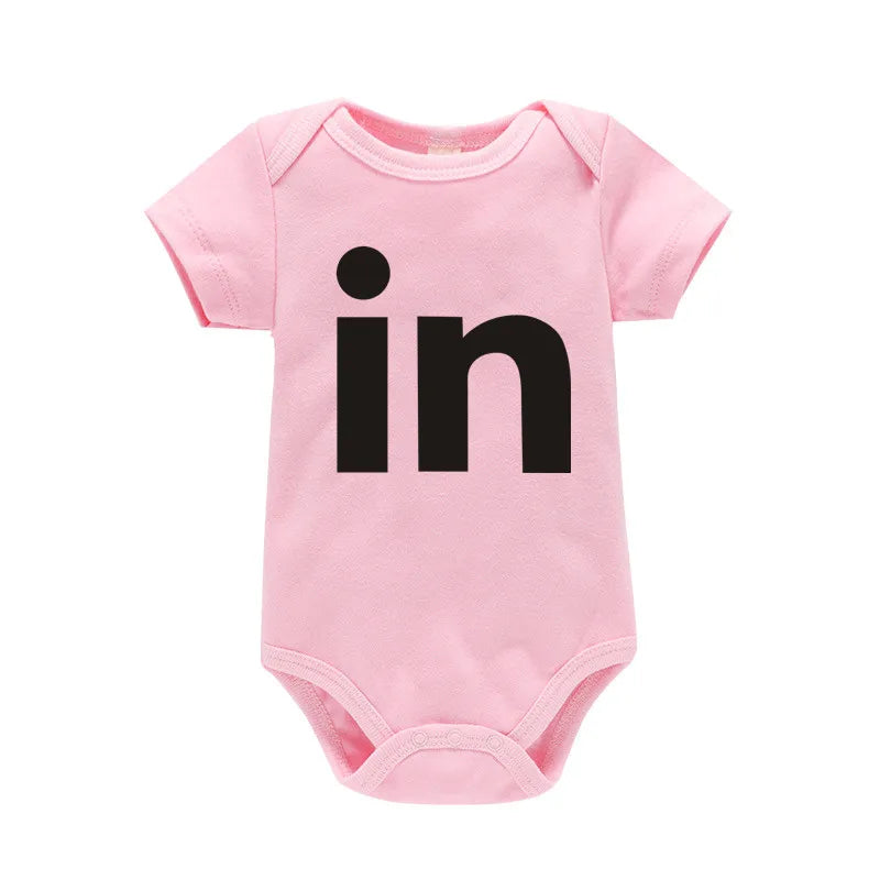 Tw And In Letter Print Newborn Infant Bodysuit Unisex Black 0 To 24M Twins Romper Jumpsuit Outfit Hipster Baby Clothes