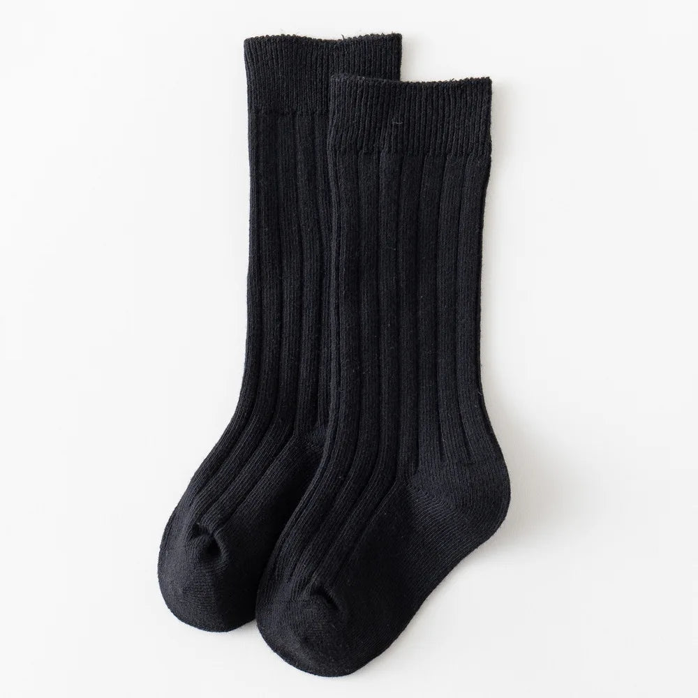 Baby Cotton Knee-High Socks – Solid & Stripe, 0–3 Years