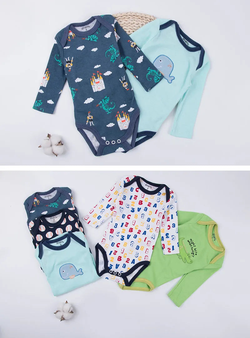 5Pcs Baby Bodysuits 3M-24M Winggle-in Cotton Infant Long Sleeve Bodysuit