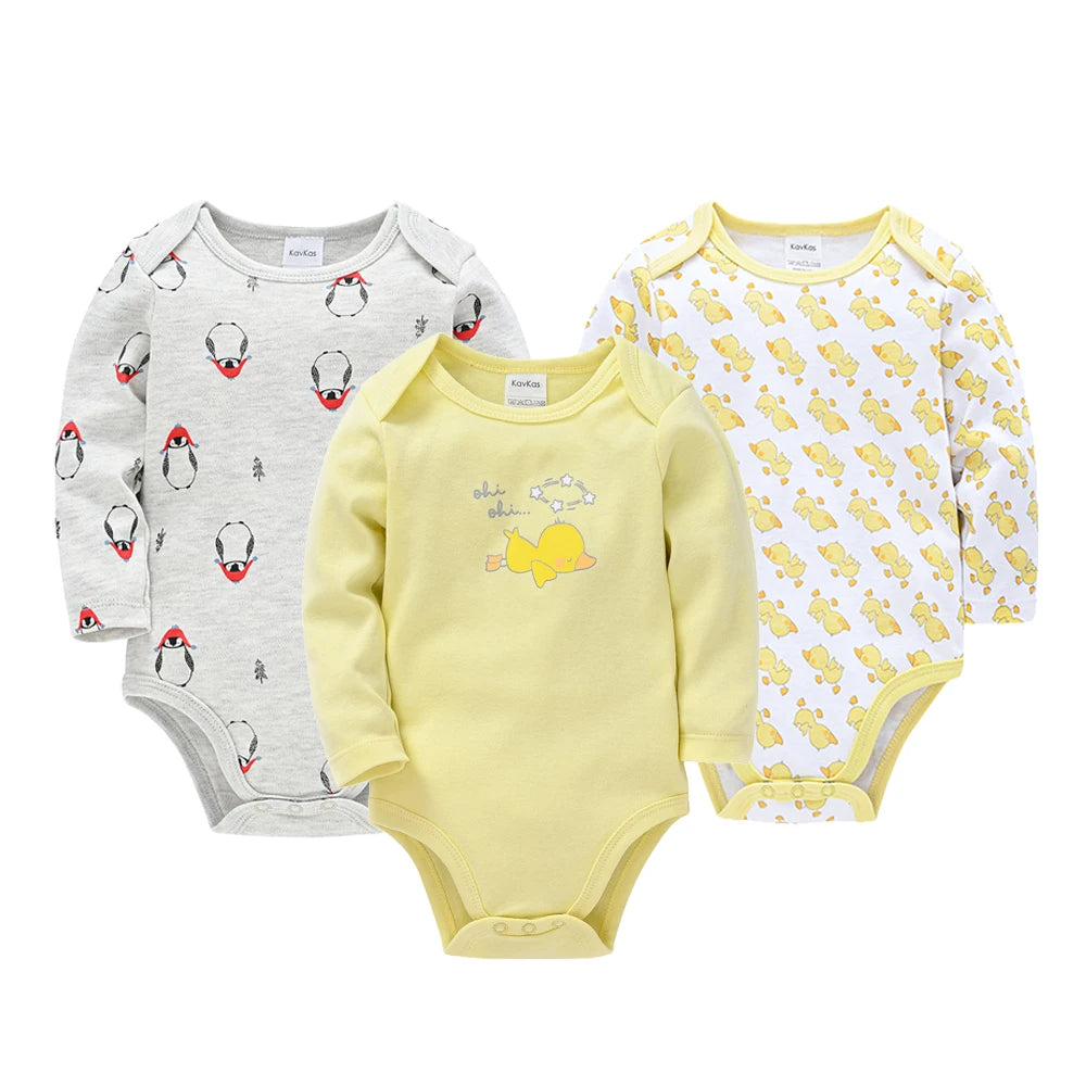 KAVKAS 6 Pack Baby Bodysuits Long Sleeve 100 Percent Cotton Unisex 0-12 Months Newborn Jumpsuit Clothing