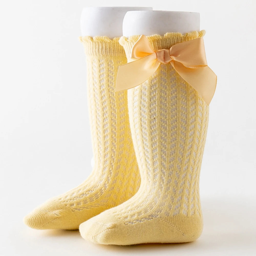 Summer Baby Girls Socks Toddlers Bow Long Sock Kids Knee High Soft Cotton Mesh Spanish Style Children 0-2 Years Breathable Socks