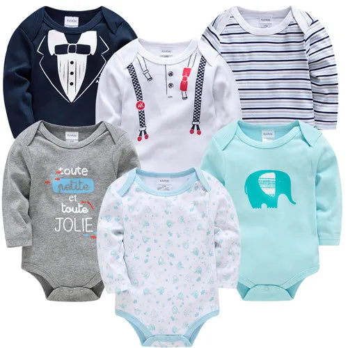 KAVKAS 6 Pack Baby Bodysuits Long Sleeve 100 Percent Cotton Unisex 0-12 Months Newborn Jumpsuit Clothing