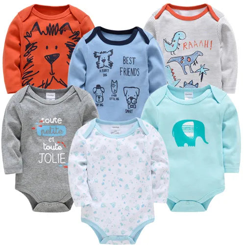 KAVKAS 6 Pack Baby Bodysuits Long Sleeve 100 Percent Cotton Unisex 0-12 Months Newborn Jumpsuit Clothing