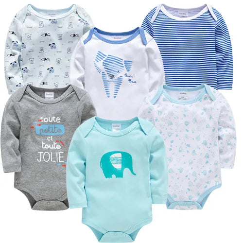 KAVKAS 6 Pack Baby Bodysuits Long Sleeve 100 Percent Cotton Unisex 0-12 Months Newborn Jumpsuit Clothing