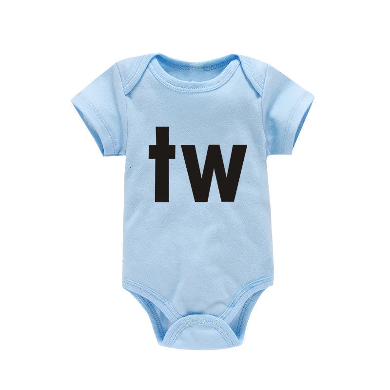 Tw And In Letter Print Newborn Infant Bodysuit Unisex Black 0 To 24M Twins Romper Jumpsuit Outfit Hipster Baby Clothes