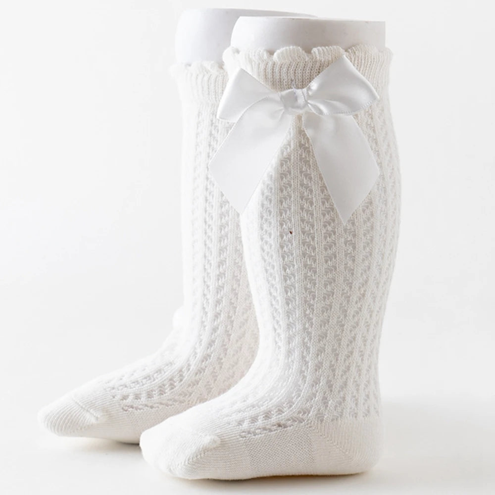 Summer Baby Girls Socks Toddlers Bow Long Sock Kids Knee High Soft Cotton Mesh Spanish Style Children 0-2 Years Breathable Socks