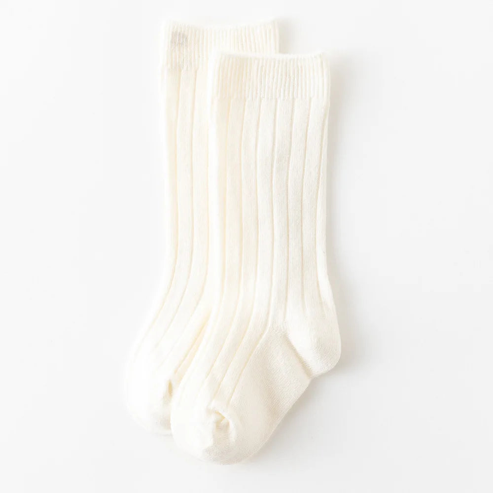 Baby Cotton Knee-High Socks – Solid & Stripe, 0–3 Years
