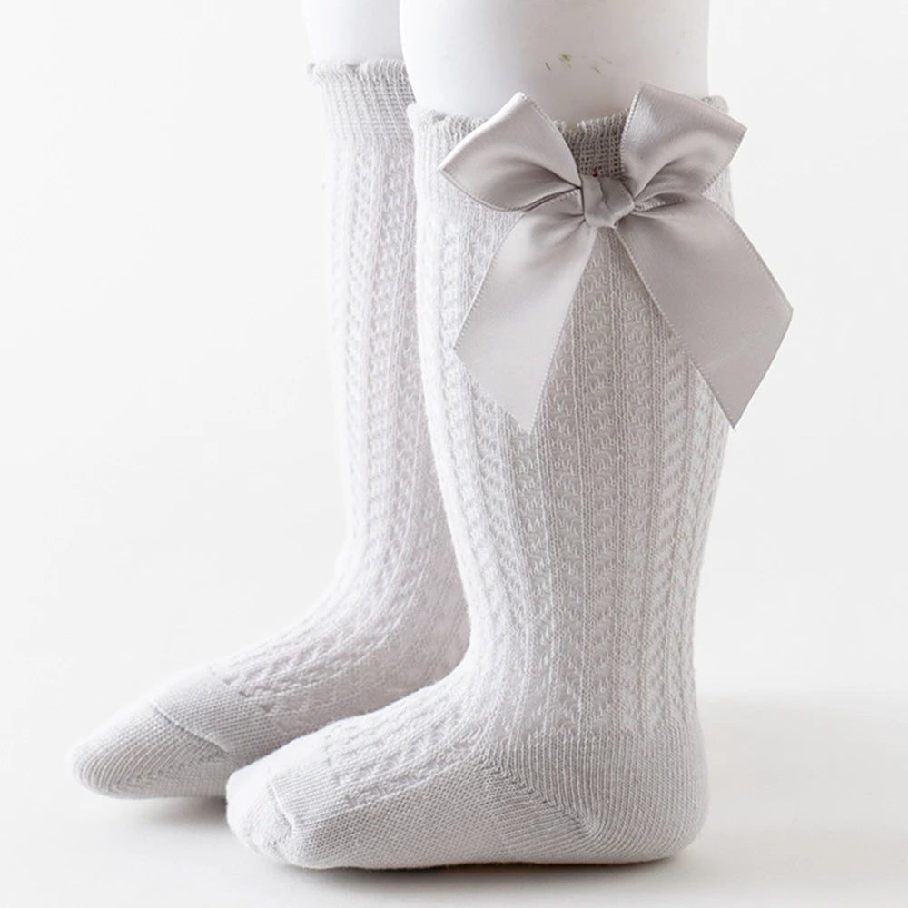 Summer Baby Girls Socks Toddlers Bow Long Sock Kids Knee High Soft Cotton Mesh Spanish Style Children 0-2 Years Breathable Socks