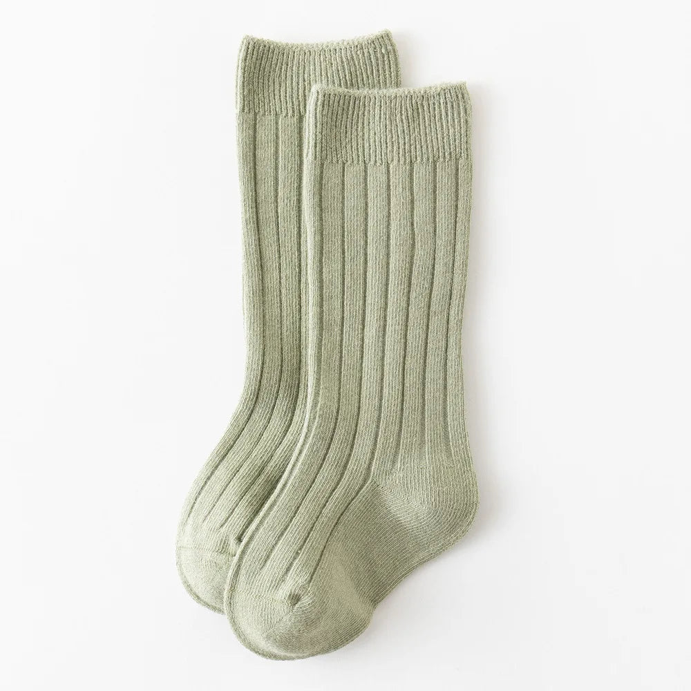 Baby Cotton Knee-High Socks – Solid & Stripe, 0–3 Years
