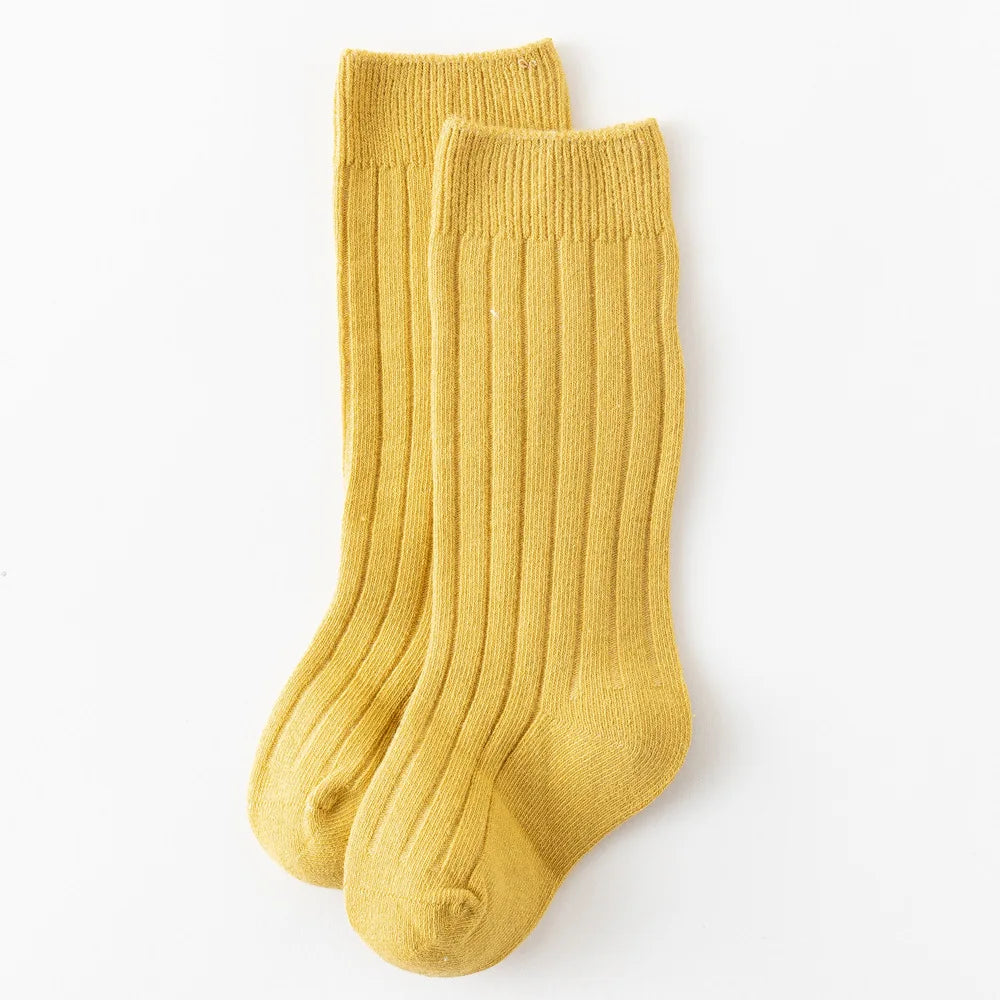Baby Cotton Knee-High Socks – Solid & Stripe, 0–3 Years