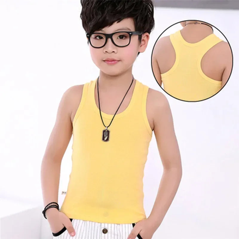Kids Cotton Sleeveless Tank Top – Solid Colours, 2–11 Years