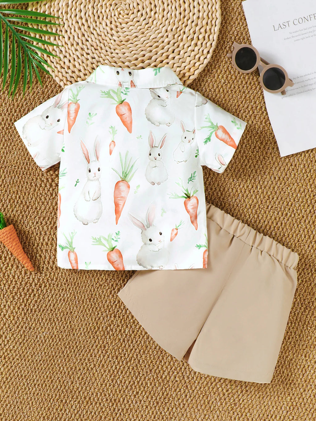 Baby Boy Easter Outfit Short Sleeve Shirt Carrot Print Top with Shorts Spring Summer Two-Piece Set for Little Gentlemen
