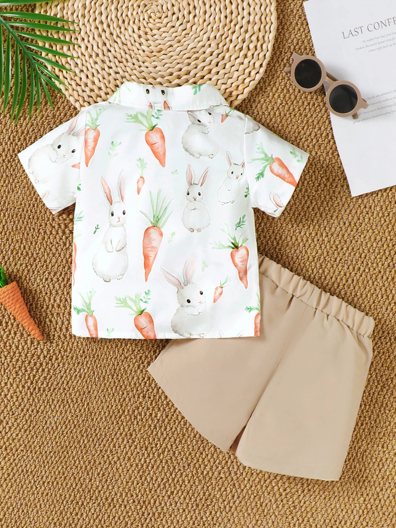Baby Boy Easter Outfit Short Sleeve Shirt Carrot Print Top with Shorts Spring Summer Two-Piece Set for Little Gentlemen