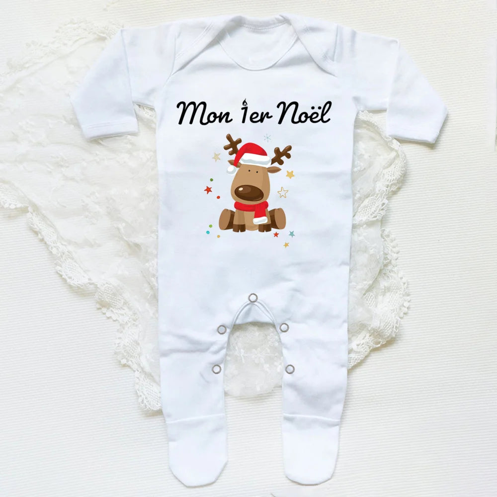 Your Baby's First Christmas Footed Sleepsuit Romper With French Letter Print Unisex Newborn Through Six Months