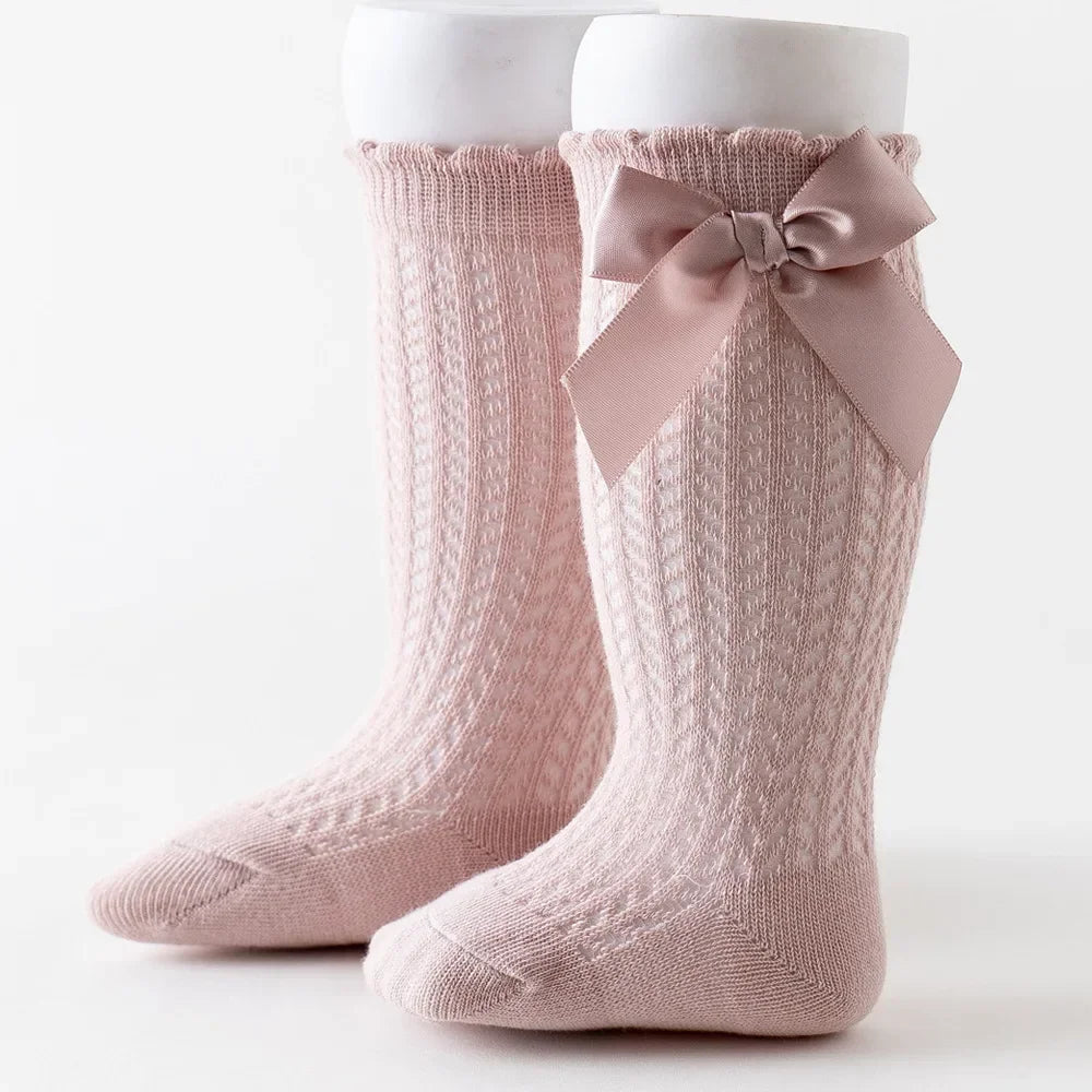 Cute Baby Girls Socks  Big Bows Soft Cotton Elastic White Red Newborn Stockings Knee High Long for Toddler Socks