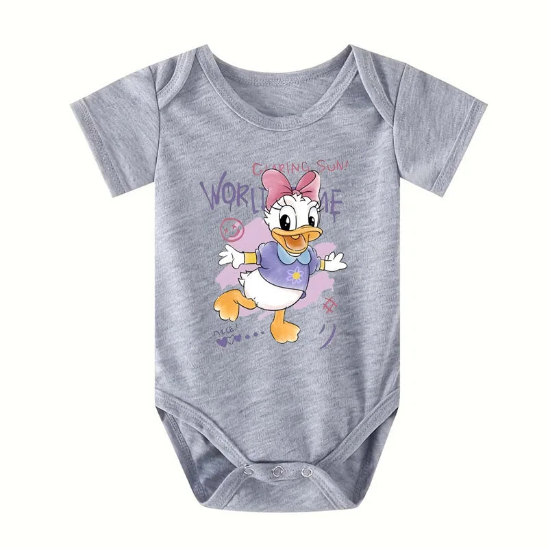 Newborn Baby Romper Bodysuit With Cartoon Daisy And Duck Print Disney Inspired Cute Casual Jumpsuit 0 To 12 Months