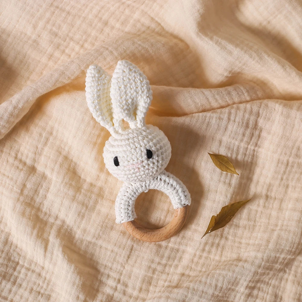 Bunny Rattle Crochet Yarn Natural Four-Colour Rabbit Motif