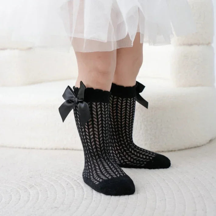 Cute Baby Girls Socks  Big Bows Soft Cotton Elastic White Red Newborn Stockings Knee High Long for Toddler Socks