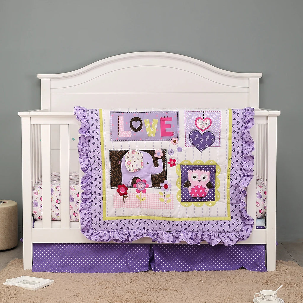Soft Crib Bedding Set Baby Girl Nursery Crib Sets for Girls Standard Size 3Piece Comforter Fitted Sheet Crib Skirt