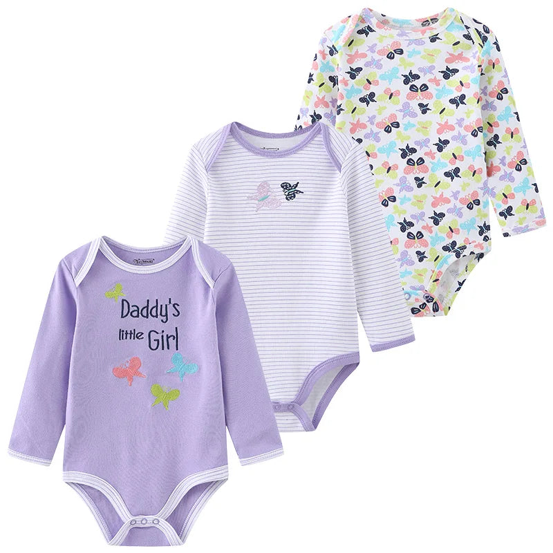 Kiddiezoom Three Piece Newborn Cartoon Long Sleeve 100 Percent Cotton Baby Bodysuits Unisex Soft Infant Onesies