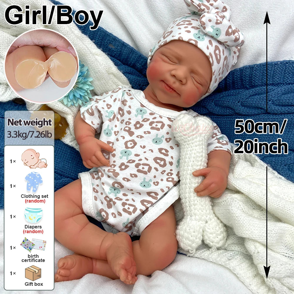 20 Inch Full Body Silicone Reborn Baby Girl/Boy Anatomically Correct Realistic 3D Skin Tone
