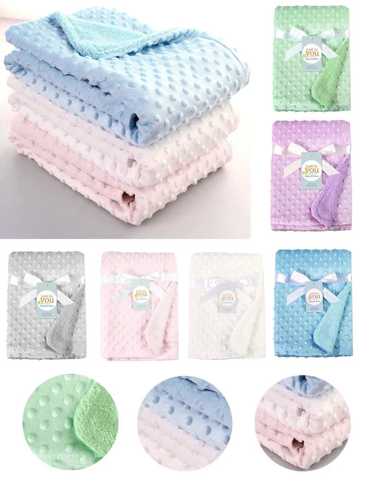 Newborn Baby Blanket Warm Fleece Thermal Soft Stroller Sleep Cover White Pink Beanie Infant Bedding Swaddle Wrap Kids Bath Towel