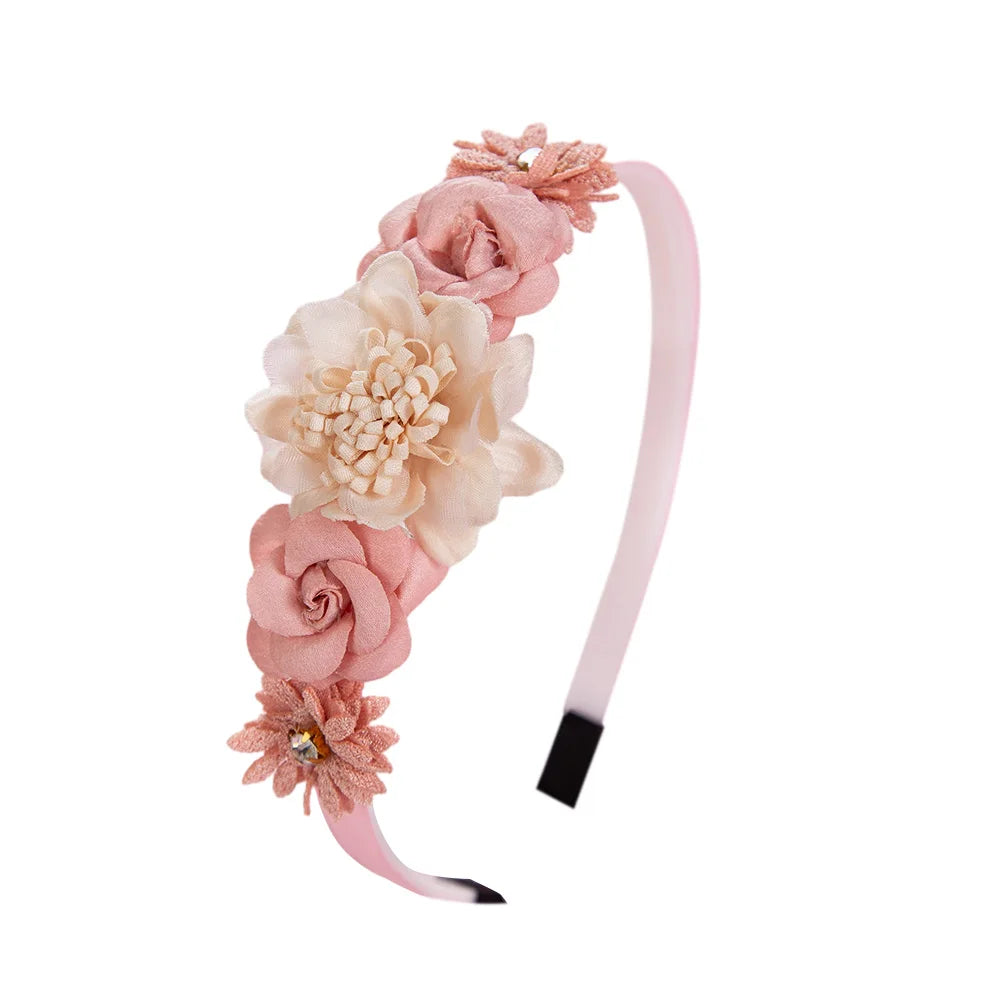 Rose & Rhinestone Girls Headband – Floral Design