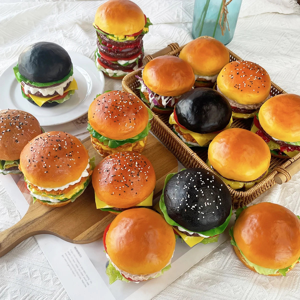 Realistic Fake Hamburger Model PU Material Food Display Prop (1PC) for Photography Decoration Restaurant Window Display Party